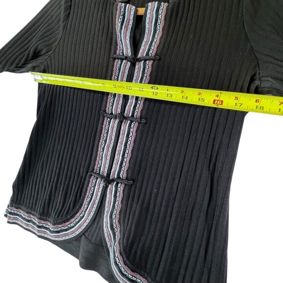 Exclusively Misook Cardigan Jacket XS Black Knit Tribal Geometric Trim Loop - Picture 8 of 16